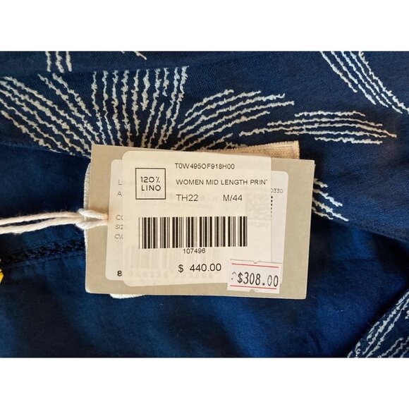 120% Lino Floral Navy Linen Wrap Dress for Women, Size 44 EUR (8 US), New - Picture 4 of 4